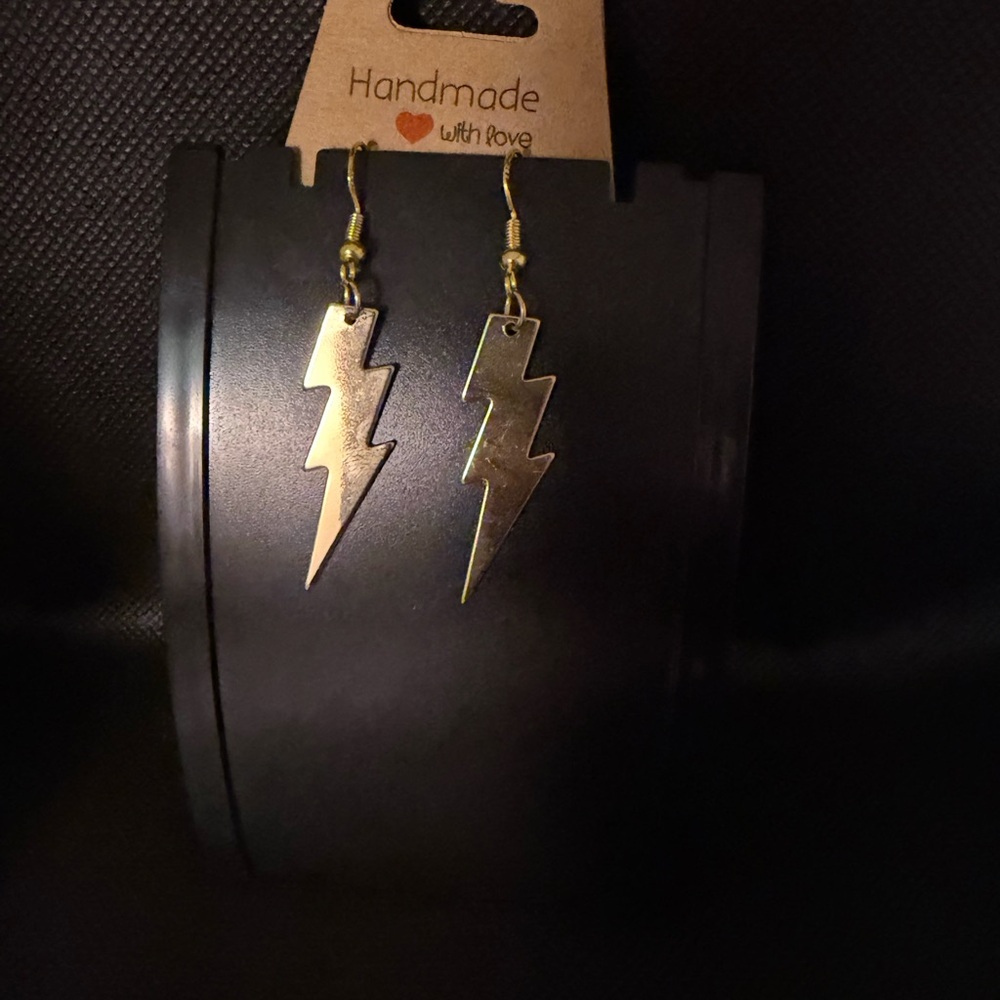 Handmade Gold Lightning Bolt Earrings